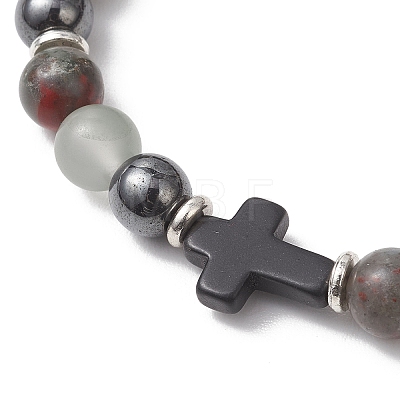 Natural African Bloodstone & Synthetic Turquoise & Hematite Beaded Stretch Bracelets BJEW-JB13449-1