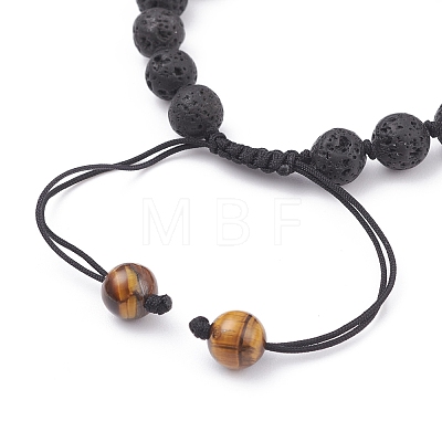 8mm Round Natural Lava Rock Braided Beads Bracelet BJEW-JB07083-02-1