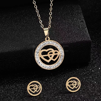 Ring 201 Stainless Steel Crystal Rhinestone Pendant Necklaces & Stud Earrings Sets FS-WGA12F6-05-1