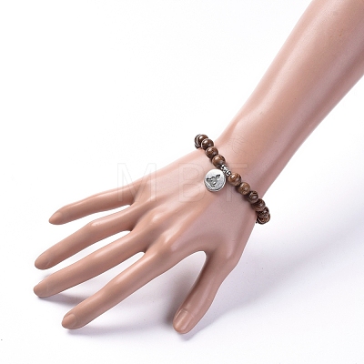 Unisex Wood Beads Stretch Charm Bracelets BJEW-JB04959-03-1