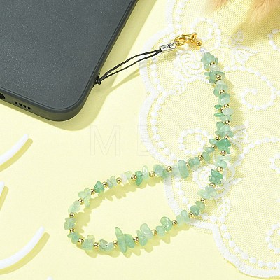 Natural Green Aventurine Chip & CCB Plastic Round Beaded Mobile Straps HJEW-FZ00004-1