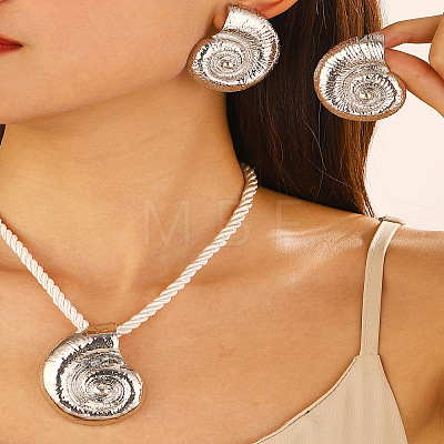 Conch Alloy & Polyester Cord Pendant Necklaces & Stud Earrings Sets FS-WG2EAF8-02-1