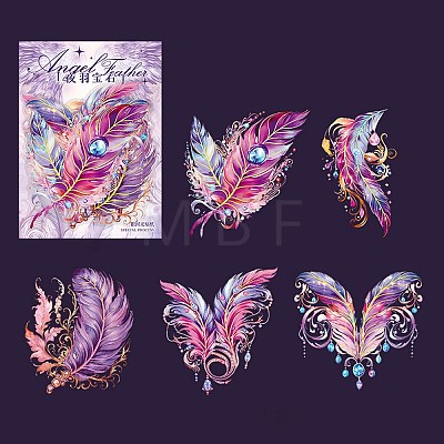 5Pcs 5 Styles Feather Waterproof PET Stickers Sets DIY-B071-03D-1