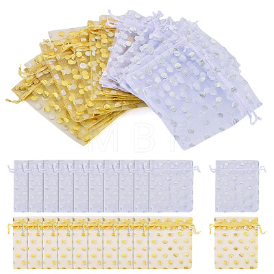 24Pcs 2 Colors Hot Stamping Polka Dot Organza Jewelry Drawstring Bags ABAG-TADJ0001-06B-1