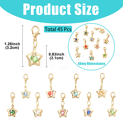 45Pcs 9 Colors Iron Rhinestone Pendant Decorations HJEW-YW00500-1