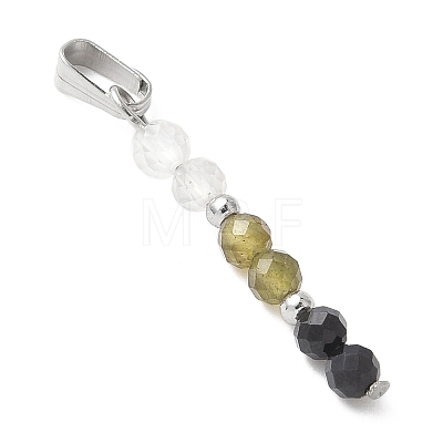 Faceted Round Natural Quartz Crystal & Labradorite & Black Spinel Beaded Pendants PALLOY-JF03529-08-1