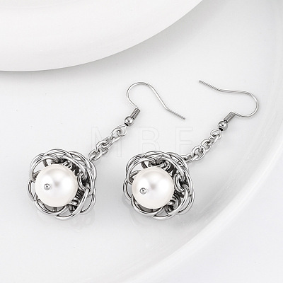 304 Stainless Steel & Resin Pearl Dangle Earrings WG17434-01-1