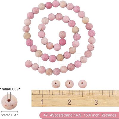  2 Strands Frosted Natural Rhodonite Round Bead Strands G-NB0003-47-1