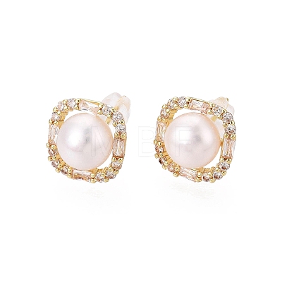 Square Brass Micro Pave Clear Cubic Zirconia Stud Earrings PEAR-N020-JY02-1