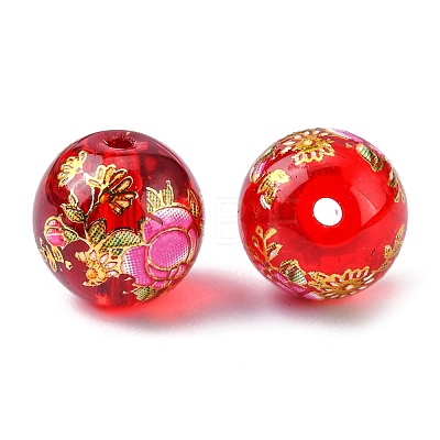 Flower Picture Printed Glass Round Beads GLAA-J087-10mm-A05-1