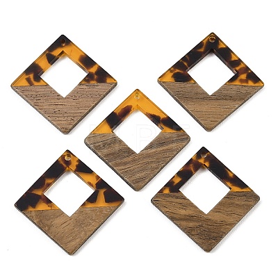 Transparwnt Resin & Walnut Wood Pendants RESI-I354-03H-1