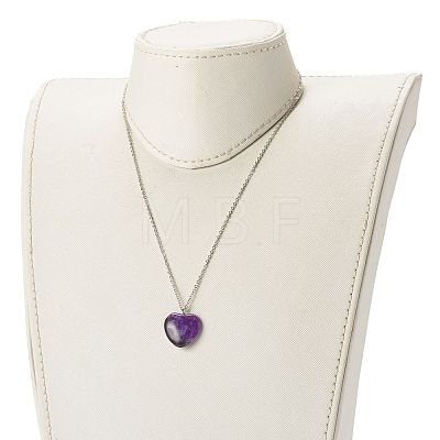 Dyed Natural Agate Heart Pendant Necklace NJEW-JN03571-1