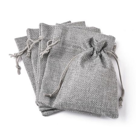 Polyester Imitation Burlap Packing Pouches Drawstring Bags ABAG-R005-14x10-04-1