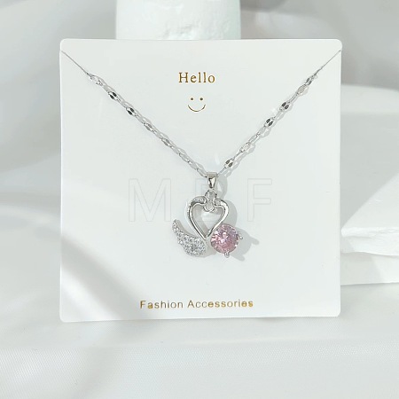 304 Stainless Steel Pave Pink and Clear Cubic Zirconia Pendant Necklaces FS-WGACF2A-02-1