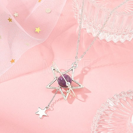 Natural Amethyst Alloy Star Pendant Necklaces for Women NJEW-TA00273-03-1