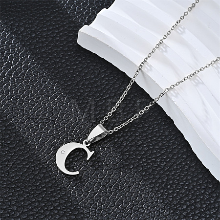 201 Stainless Steel Crystal Rhinestone Initial Pendant Necklaces FS-WG28760-03-1