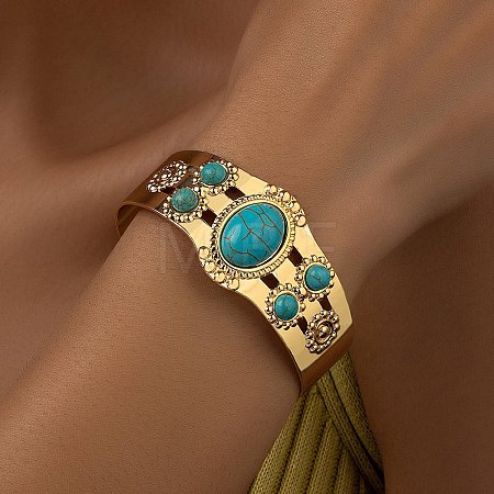 Resin Oval Beaded Open Cuff Bangle LS-BJEW-F452-01B-1