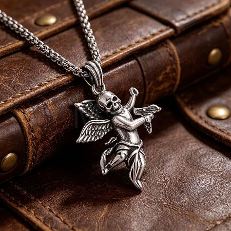 Halloween Alloy Skull Angel Pendant Necklaces WGD7B56-01-1