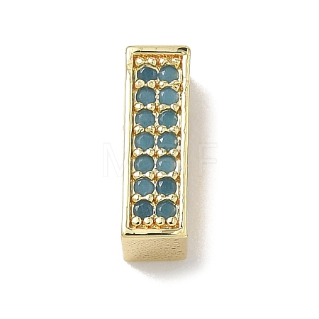 Brass Micro Pave Turquoise Cubic Zirconia Slide Charms KK-A300-12G-1