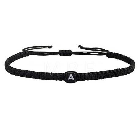 Adjustable Handmade Woven Waxed Cord Braided Bracelets with Acrylic Letter Beads OI4298-1-1