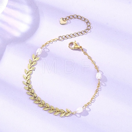 Natural Cultured Freshwater Pearl Beads Link Bracelets BJEW-JB12857-01-1
