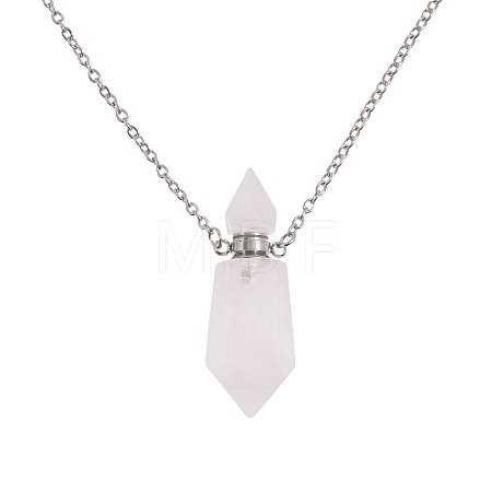 1Pc Natural Quartz Crystal Faceted Pointed Bullet Shaped Perfume Bottle Pendant Necklaces NJEW-FH0001-38P-06-1