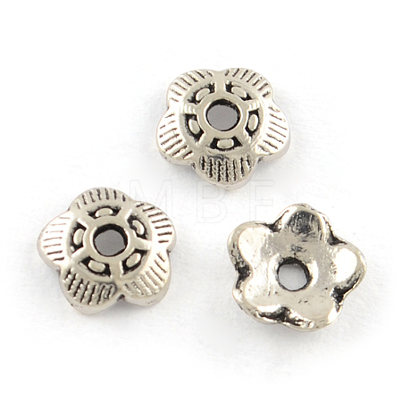 5-Petal Tibetan Style Alloy Bead Caps TIBEP-R304-118AS-LF-1