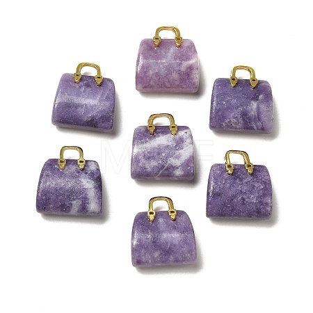 Natural Lepidolite Brass Pendants KK-E274-01G-22-1