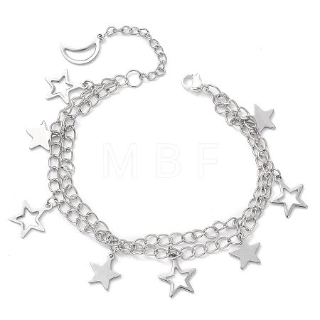 Star & Moon 304 Stainless Steel Charm Bracelets BJEW-JB10366-1