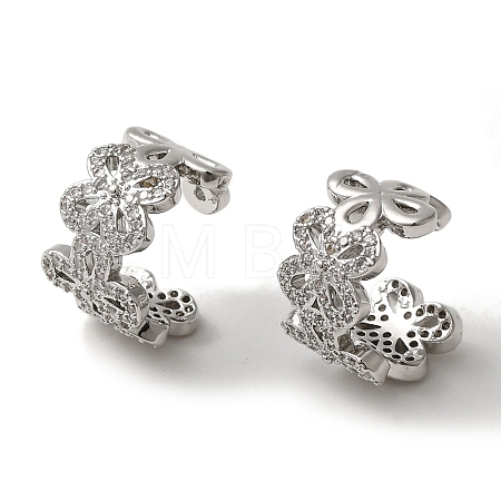 Rack Plating Brass Micro Pave Clear Cubic Zirconia Flower Cuff Earrings for Women EJEW-P280-01P-1