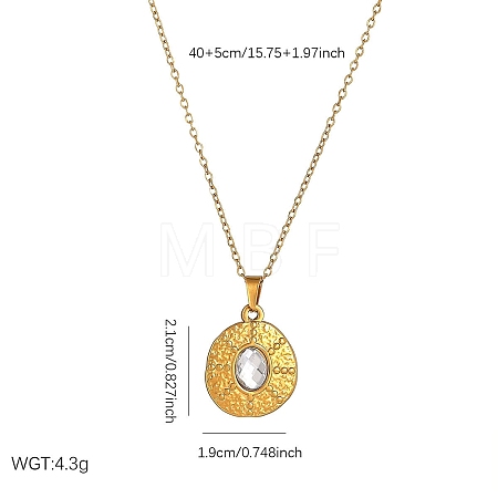 304 Stainless Steel Crystal Rhinestone Textured Geometric Pendant Necklaces for Women WG1D719-03-1