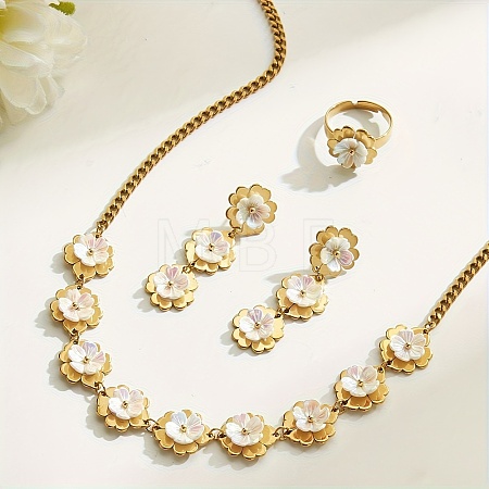 Stainless Steel Flower Earrings & Necklaces & Rings Sets for Women YR1228-1