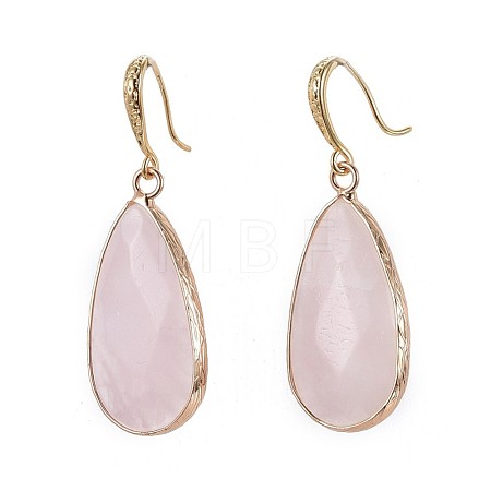 Teardrop Natural Rose Quartz Dangle Earrings EJEW-JE02998-03-1