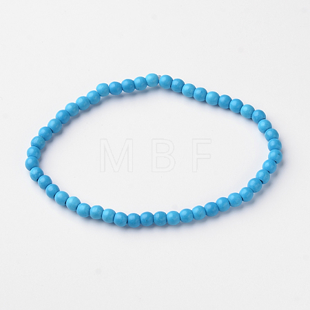 Synthetic Turquoise Round Bead Stretch Bracelets BJEW-L594-B09-1