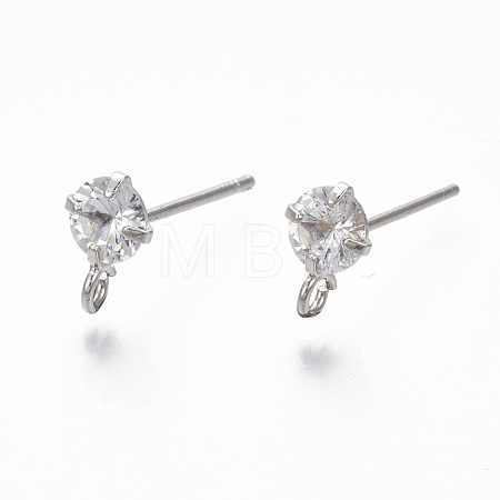 Brass Micro Clear Cubic Zirconia Stud Earring Findings KK-R132-066P-NF-1