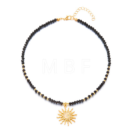 Bohemian Zinc Alloy Enamel with Crystal Rhinestone Sun Pendant Necklaces FS-WG8769D-02-1