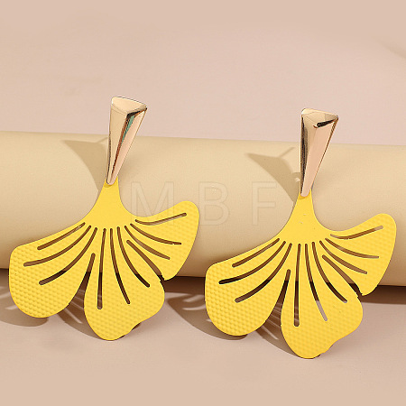 Baking Paint Alloy Gingko Leaf Stud Earrings for Women WG17529-02-1