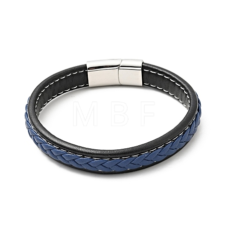 Cowhide Braided Flat Cord Bracelet with 304 Stainless Steel Magnetic Clasps BJEW-H552-01P-04-1