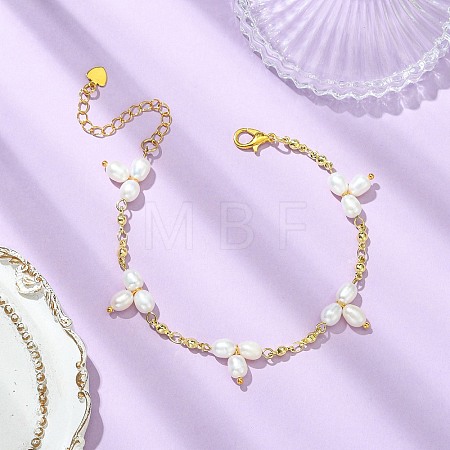 Natural Cultured Freshwater Pearl & Brass Charm Bracelets for Women BJEW-JB14108-1