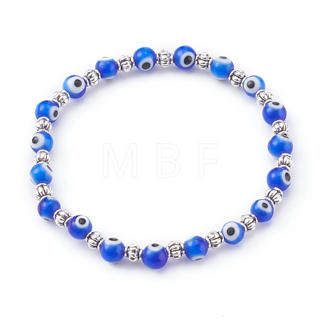Handmade Round Evil Eye Lampwork Beaded Stretch Bracelets X-BJEW-JB05974-02-1