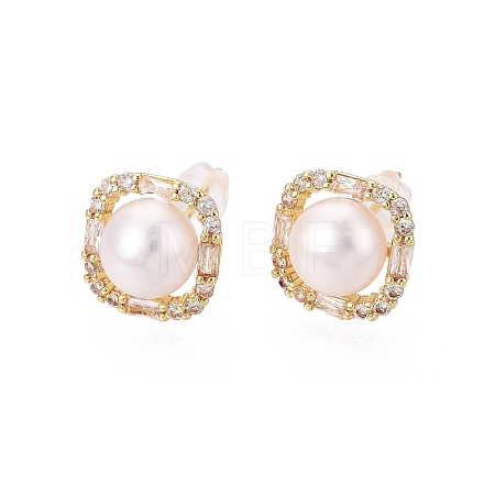 Square Brass Micro Pave Clear Cubic Zirconia Stud Earrings PEAR-N020-JY02-1