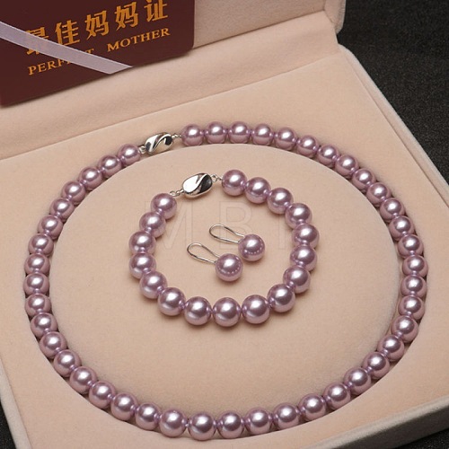 Shell Pearl Round Beaded Necklaces & Bracelets & Earring Sets for Women WG18377-27-1