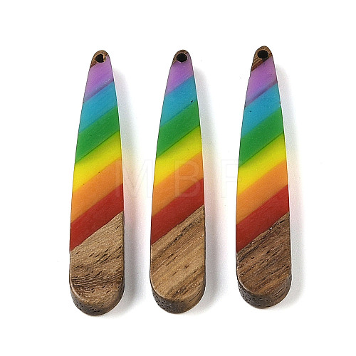 Pride Rainbow Theme Resin & Walnut Wood Pendants WOOD-K012-05A-1