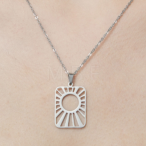 201 Stainless Steel Hollow Sun Pendant Necklace NJEW-OY001-81-1