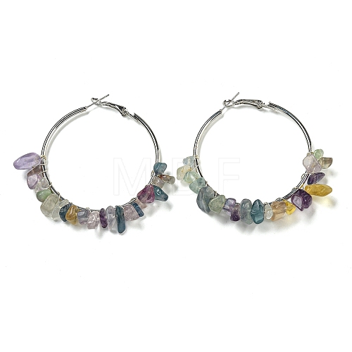 Alloy with Copper Wire Natural Fluorite Hoop Earrings EJEW-Q388-01E-1