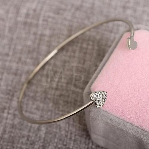 Double Heart Alloy Rhinestone Cuff Bangles for Women WGD430F-02-1