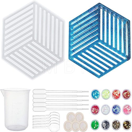 Hollow Hexagon DIY Cup Mats Silicone Molds DIY-OC0003-13-1