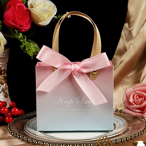 Gradient Color Rectangle Paper Gift Tote Bags with Ribbon ABAG-WH0032-77C-1