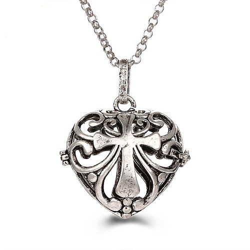 Angel Wing Alloy Aromatherapy Bead Cage Pendant Oil Necklace Heart Hollow Necklaces XV8359-5-1