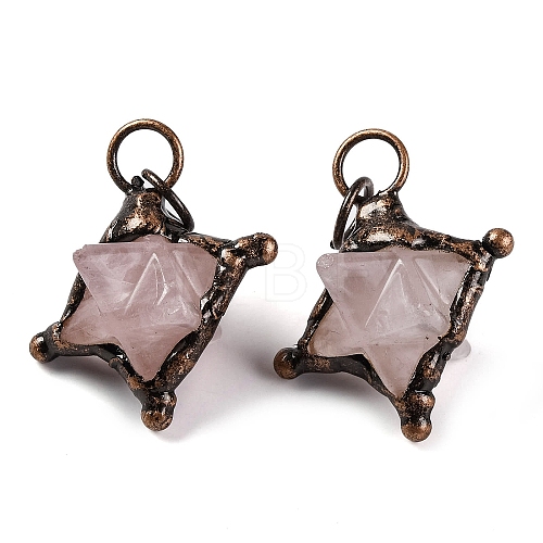 Natural Rose Quartz Merkaba Star Pendants G-C144-01R-02-1